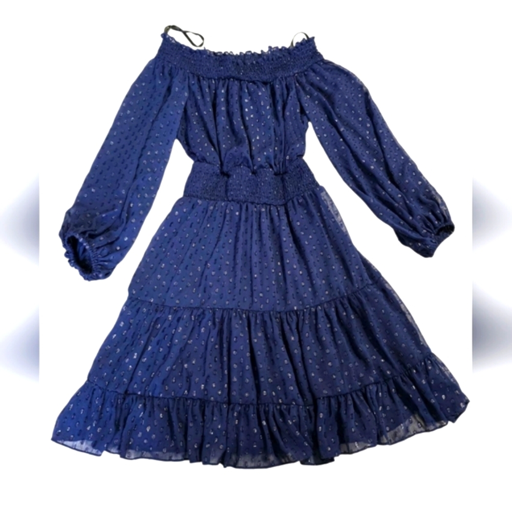 Premier Amour Navy Blue Off-Shoulder Smocked Sundress